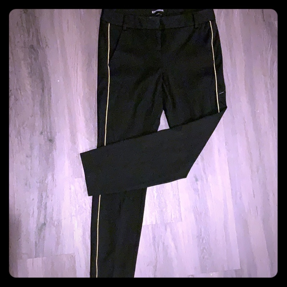 Black slacks with gold trim